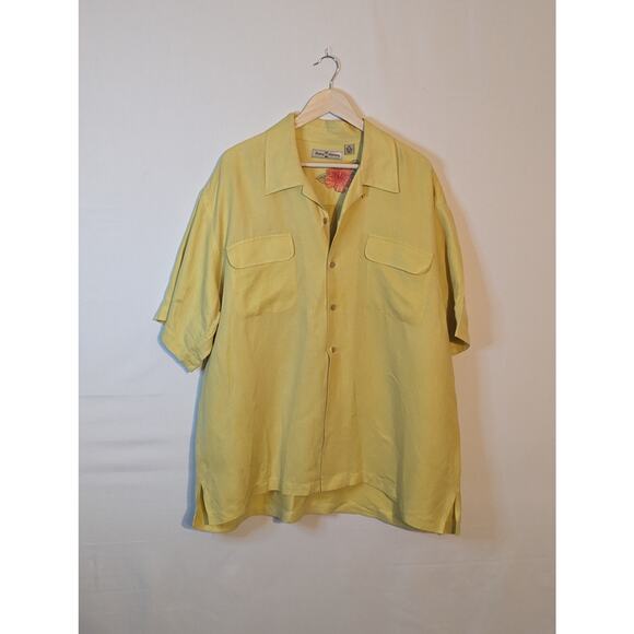 tommy bahama yellow button up collared vacation dress shirt plus size 2xl xxl - Picture 2 of 5